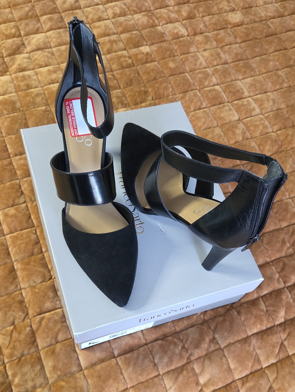 Franco Sarto Black Pointed-Toe Ankle-Strap Pumps